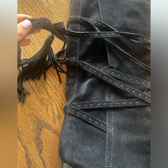 Michael Kors Black Suede Tie Up Boots Sz 38.5 - Picture 2 of 9